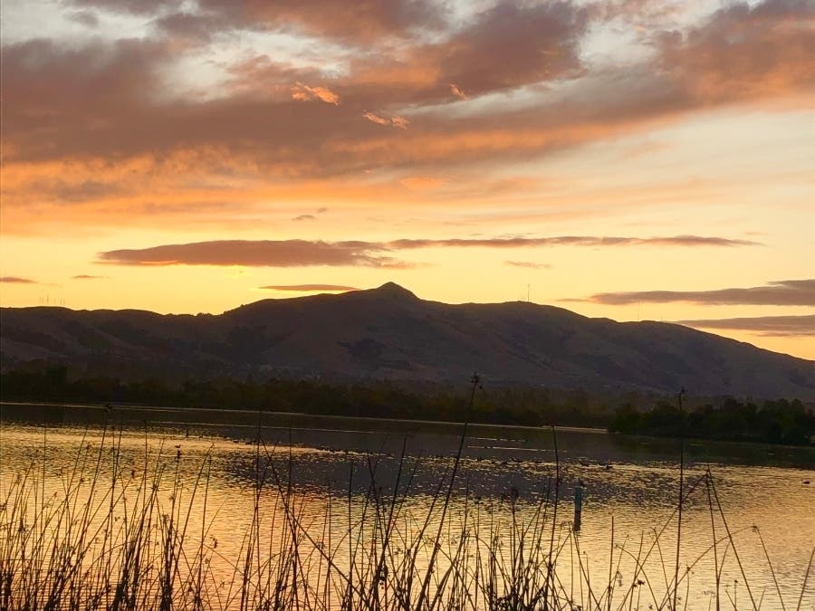 This photo shows Mission Peak, with Lake Elizabeth in the foreground in Fremont, Calif.