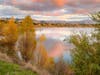 Quarry Lakes Regional Recreation Area in Fremont, Calif. Twilight sky, beautiful detail of hills in the background.
