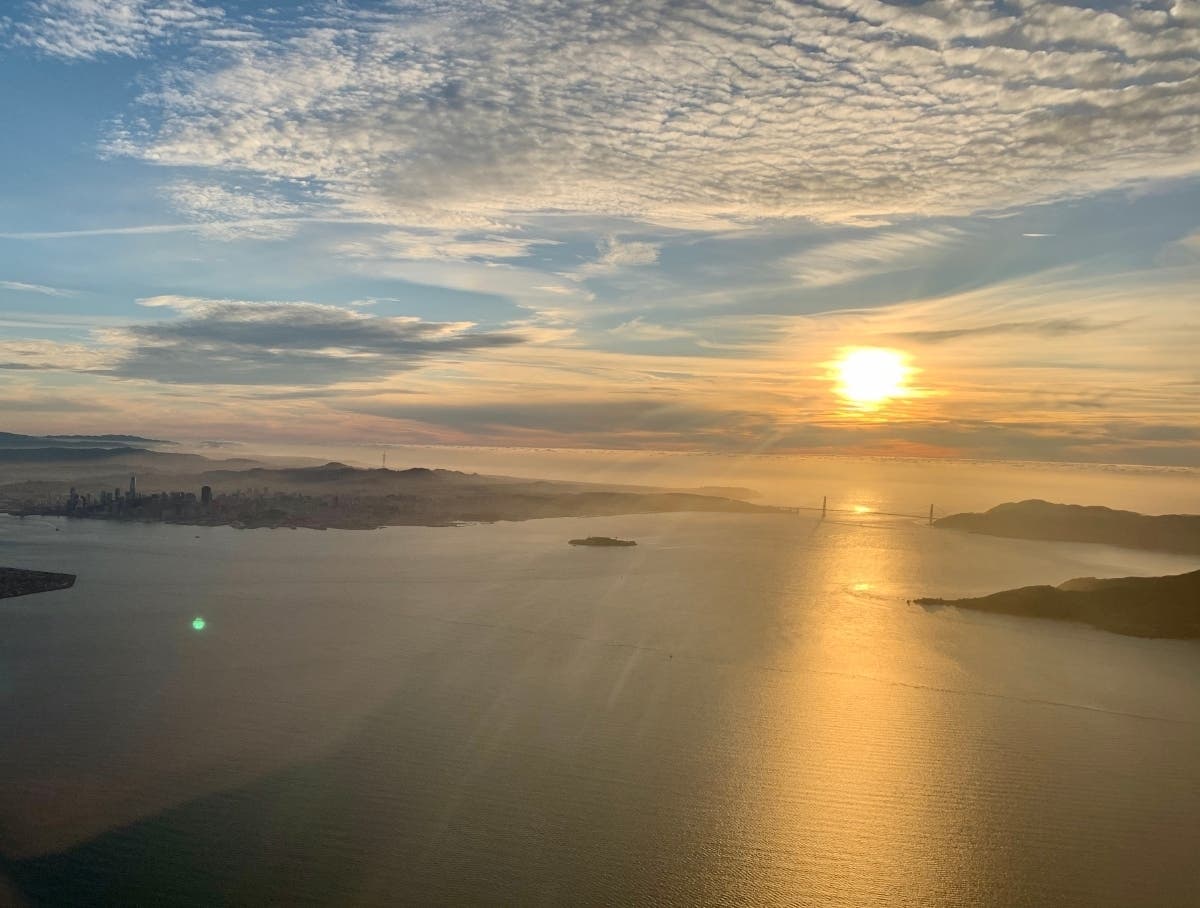 The setting sun over San Francisco Bay.