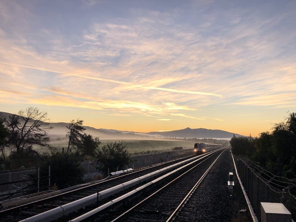 A BART train approached the station, Union City, Calif.