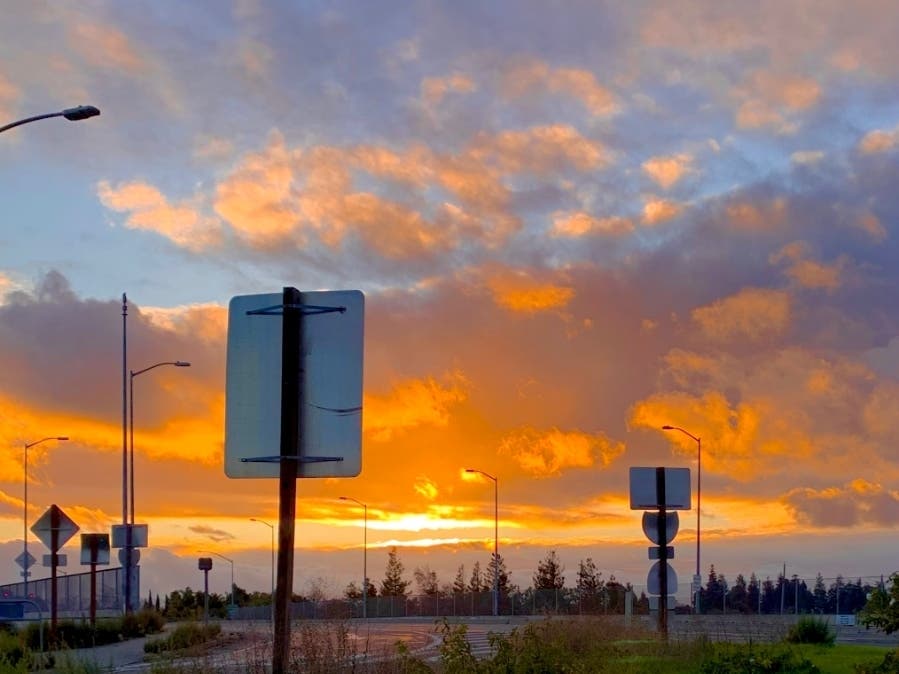 Sunset at exit from I-880, on the border of Newark and Fremont, Calif.