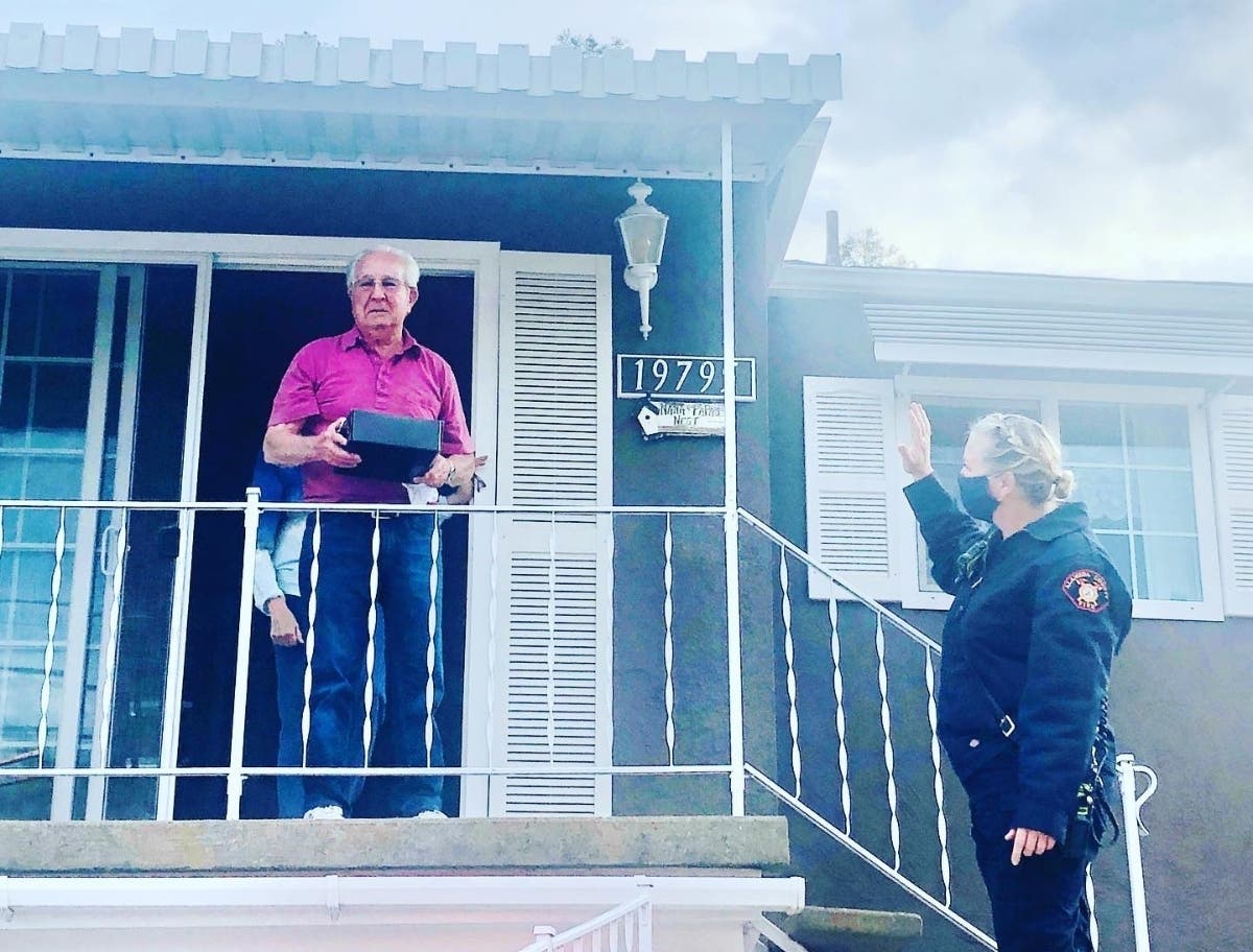 Retired Fire Chief Bill Pedroni celebrates his 89th birthday during coronavirus.