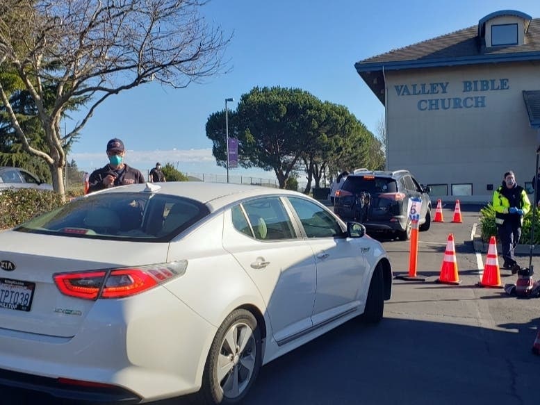 Eligible residents participate in the first fire-service-hosted public COVID-19 vaccination clinic in Hercules on Feb. 1. 