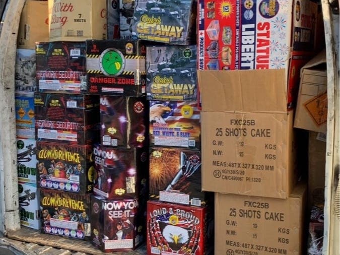 Police seized fireworks that were being sold illegally out of the back of a van.