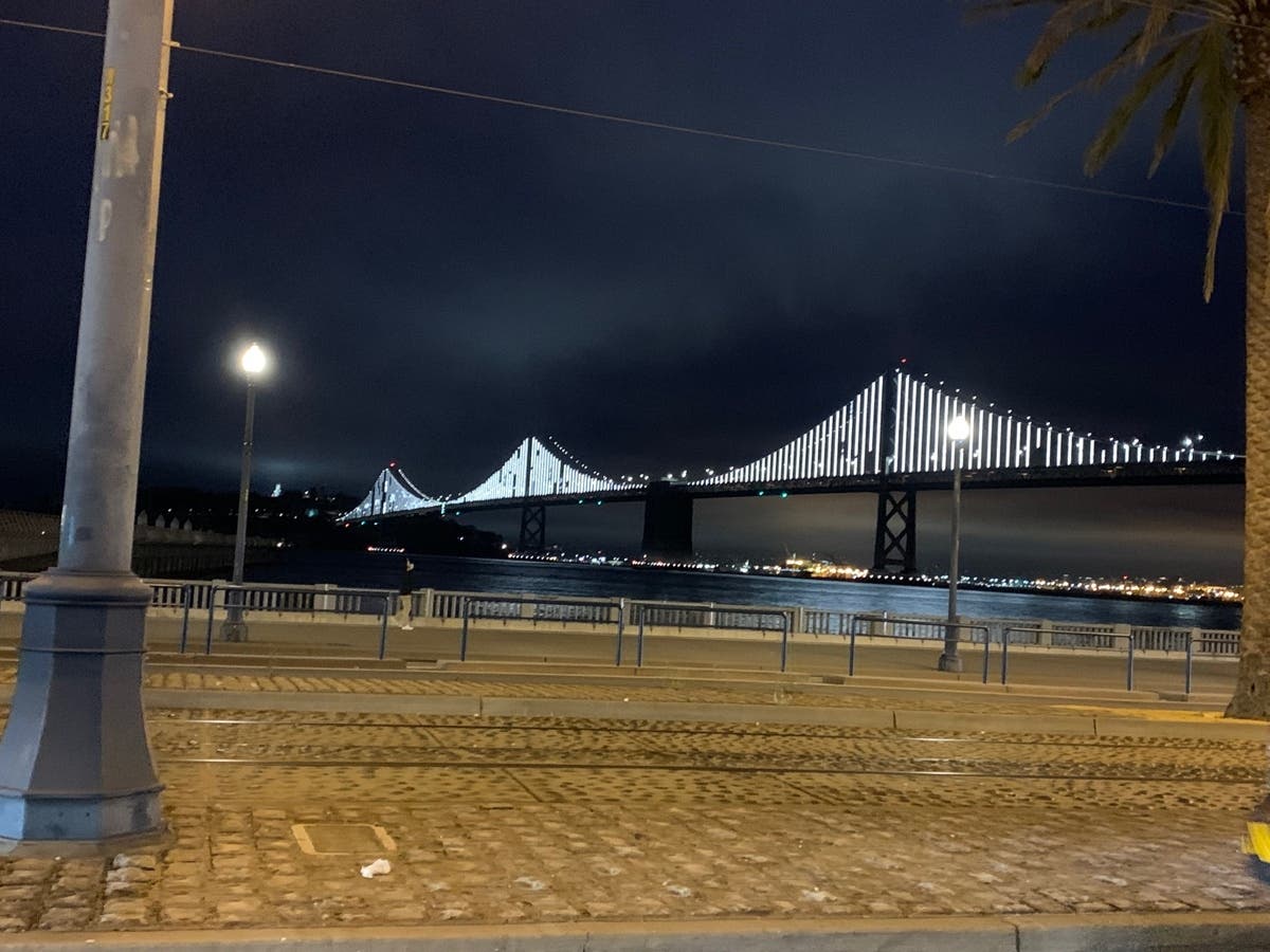 Illuminated San Francisco-Oakland Bay Bridge. 