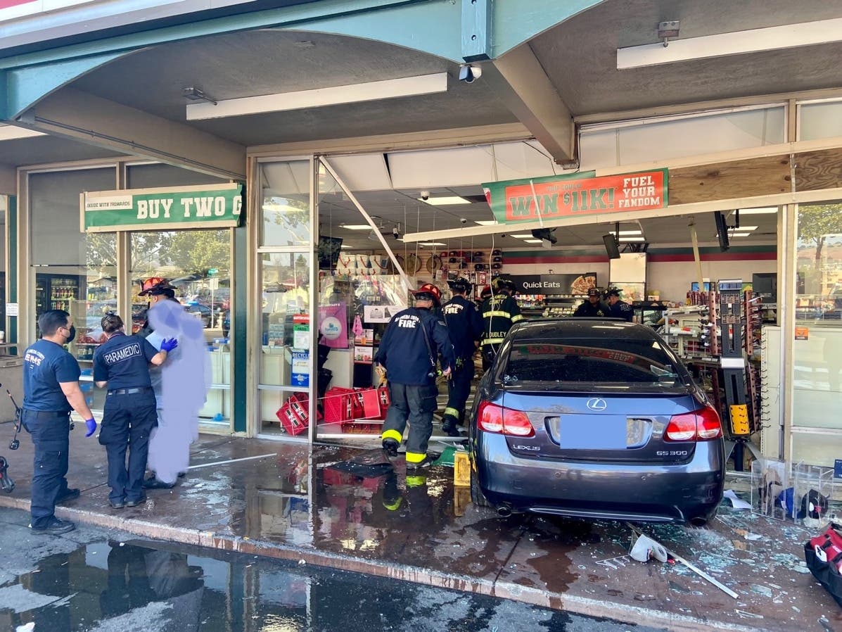 The car was almost completely inside the store when it came to rest.