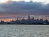 San Francisco at sunset on a cloudy day, as seen from Alameda.