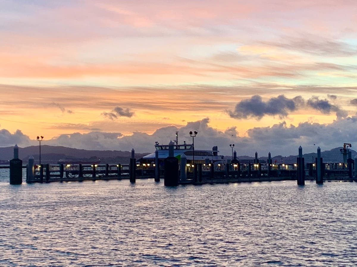 Sunset over the ferry, Alameda, Calif.