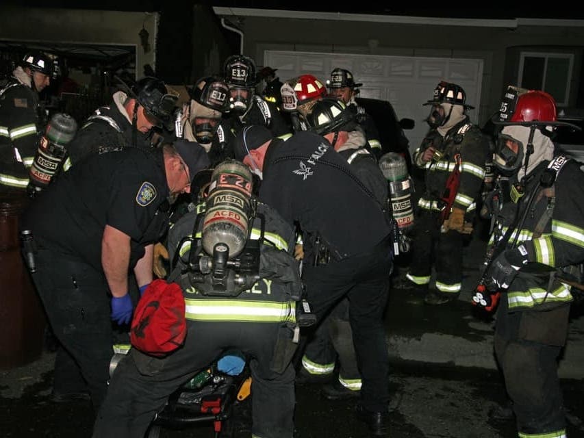A Cherryland fire victim is treated for injuries.