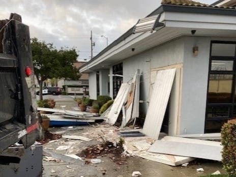 Building damaged by attempted ATM theft in Alameda, Calif.