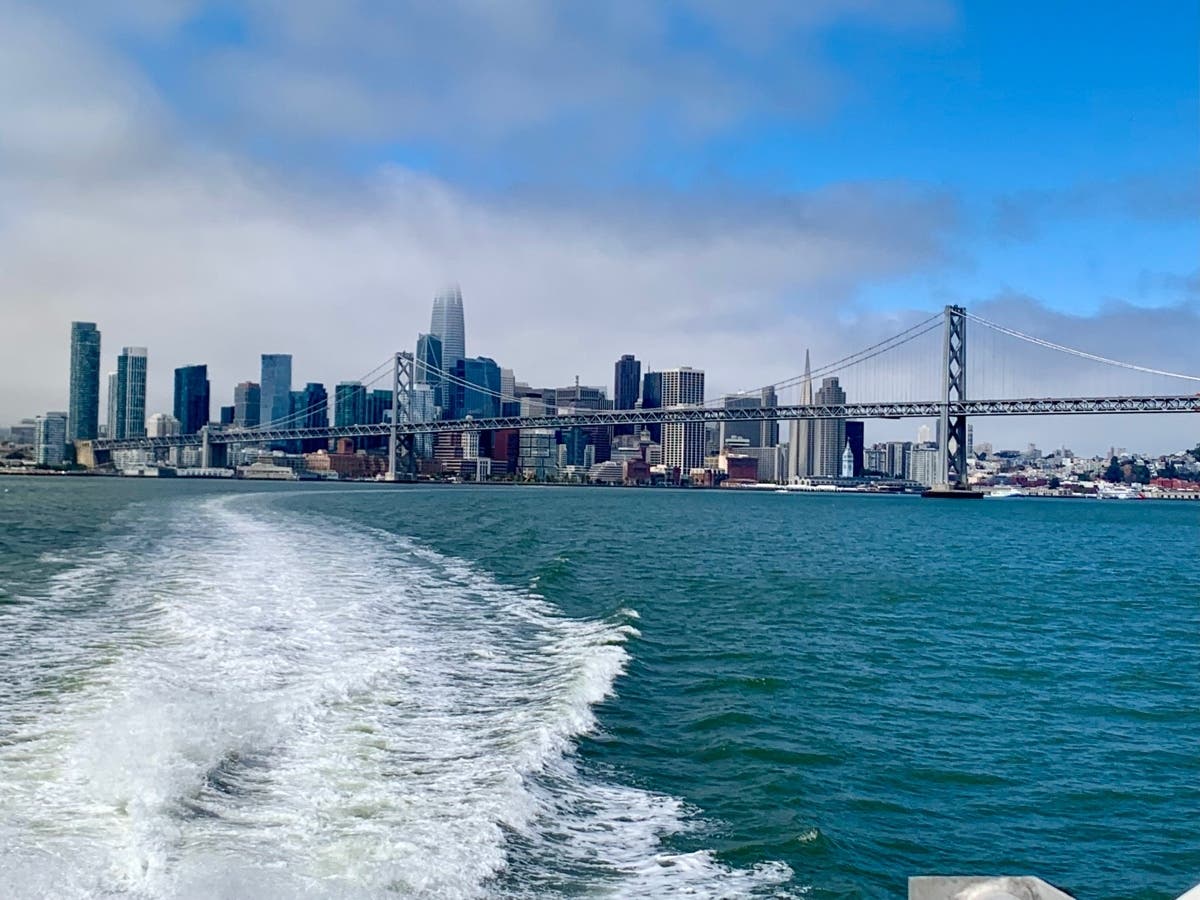 San Francisco, Calif. with the Bay Bridge and San Francisco Bay.