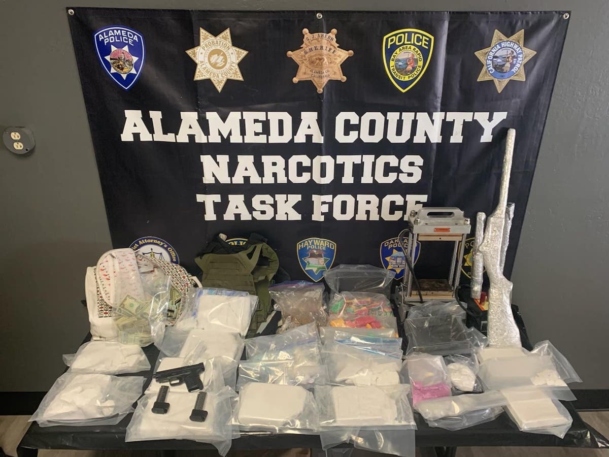Drugs, weapons and cash seized by Alameda County Sheriff's Office detectives.