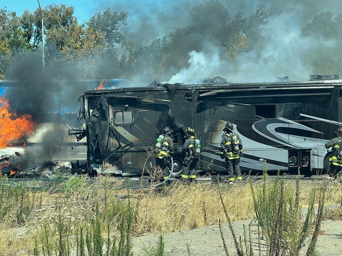This RV and car fire caused traffic delays for several hours on I-880 at Stevenson Boulevard in Fremont.