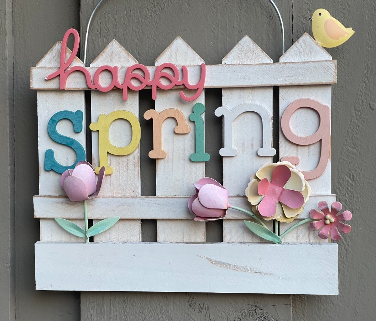 Spring decoration on a fence in Alameda, Calif.