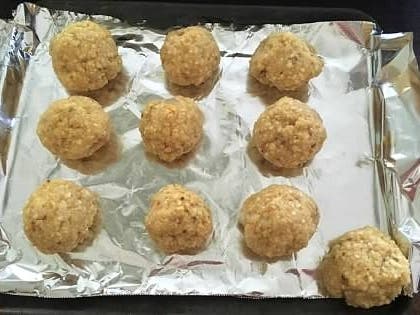 Preparing matzah balls.