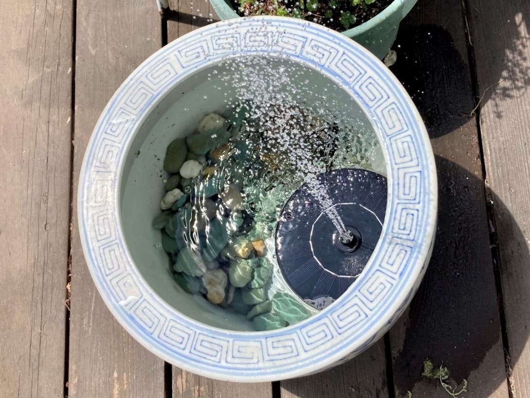 Small fountain on a deck in San Leandro, Calif.