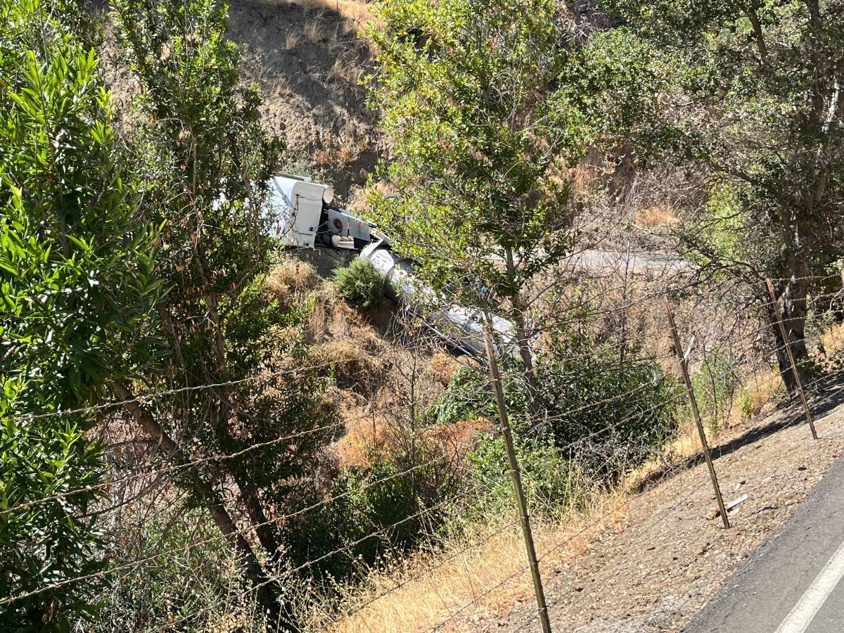 The tanker was carrying 46,000 gallons of corrosive fluids.
