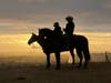 Horses and riders atop Five Canyons at sunset, Castro Valley, Calif.