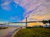 The Bay Bridge with a dazzling sky in San Francisco.