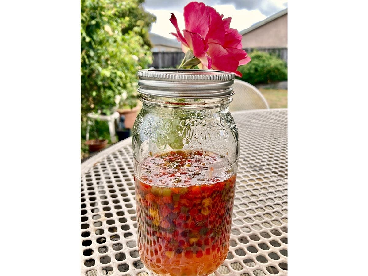 Homemade mixed pepper jelly, in San Leandro, Calif.