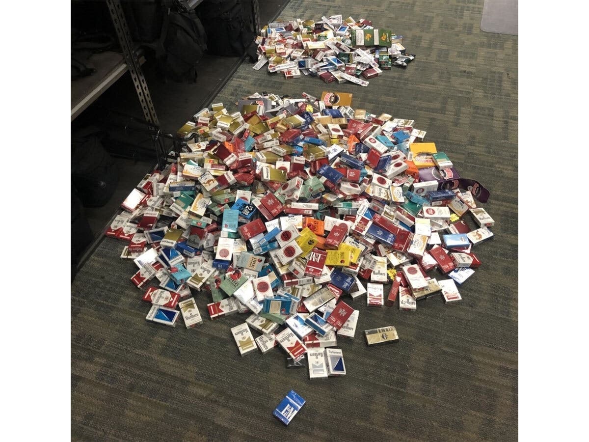 Stolen cigarettes recovered from the stolen car used in a Fremont convenience store robbery.