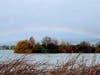 A full rainbow over Lake Elizabeth in Fremont, Calif.