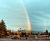 A rainbow over the Hall of Justice in Fremont, Calif.