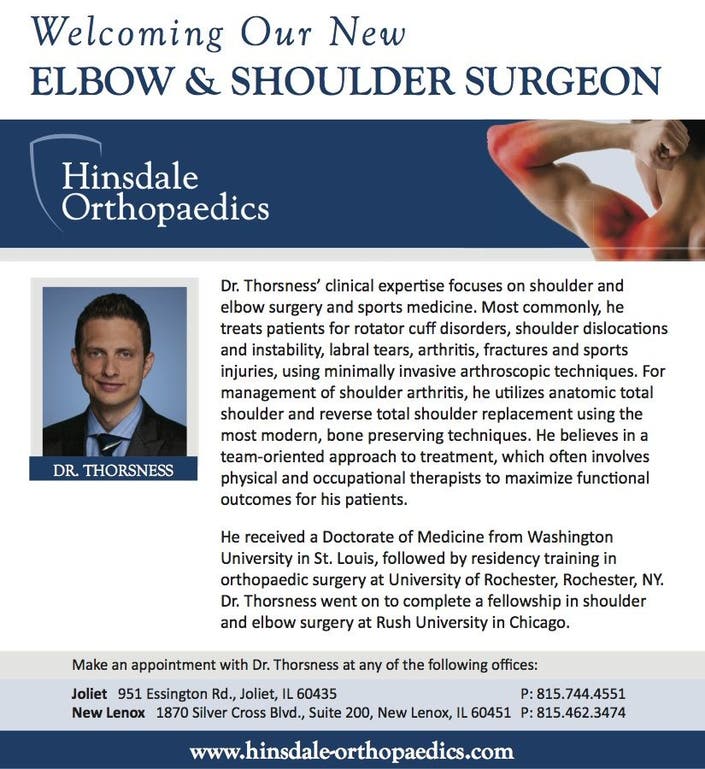 Hinsdale Orthopaedics New Elbow & Shoulder Surgeon Frankfort