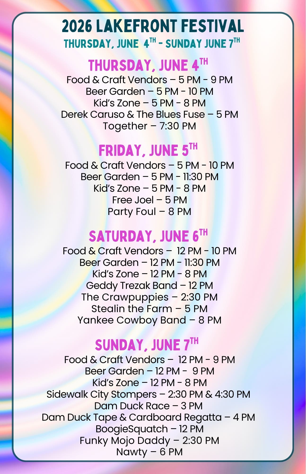 Hobart Lakefront Festival - June 4th through 7th