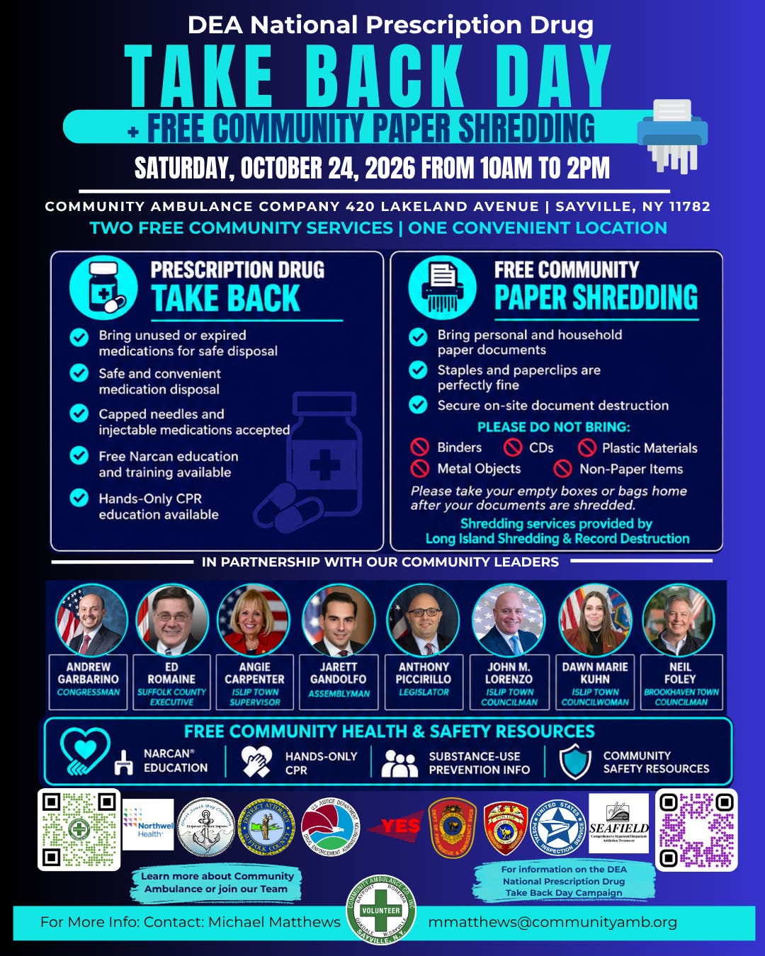 DEA National Prescription Drug Take Back Day & Free Community Paper Shredding