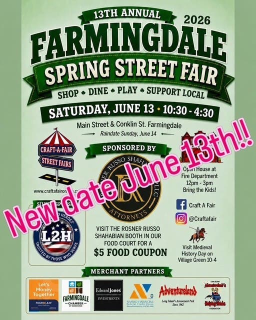 New Date 6/13: Farmingdale Fire Department Spring Street Fair & FD Open House 
