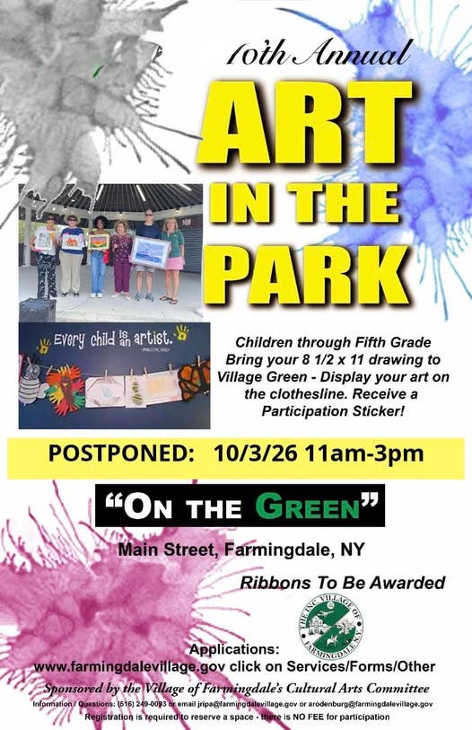 NEW DATE 10/3/26 ~ Farmingdale's 16th Annual Art in the Park Exhibit, Show & Sale