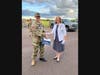 Bobbi Riley, PSSDAR Commemorative Events Vice Chair, presenting award to Civil Air Patrol Cadet Captain Zachary Matys 