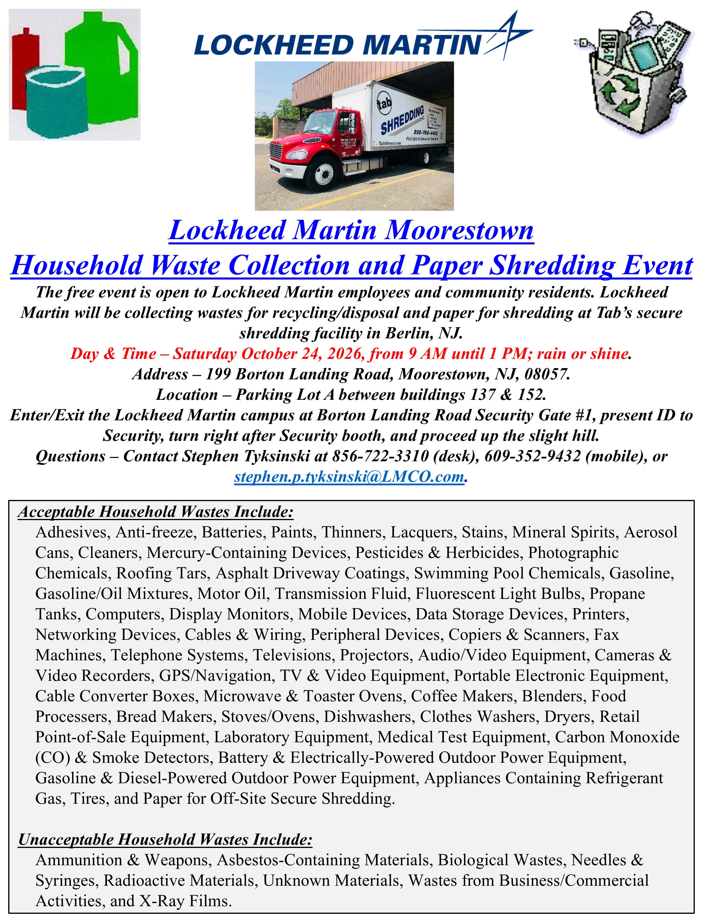 Lockheed Martin Moorestown Household Waste Collection and Paper Shredding Event