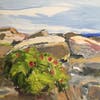 Martha Wakefield Rocky Shore oil/panel 8" x 8", Framed 9' x 9"