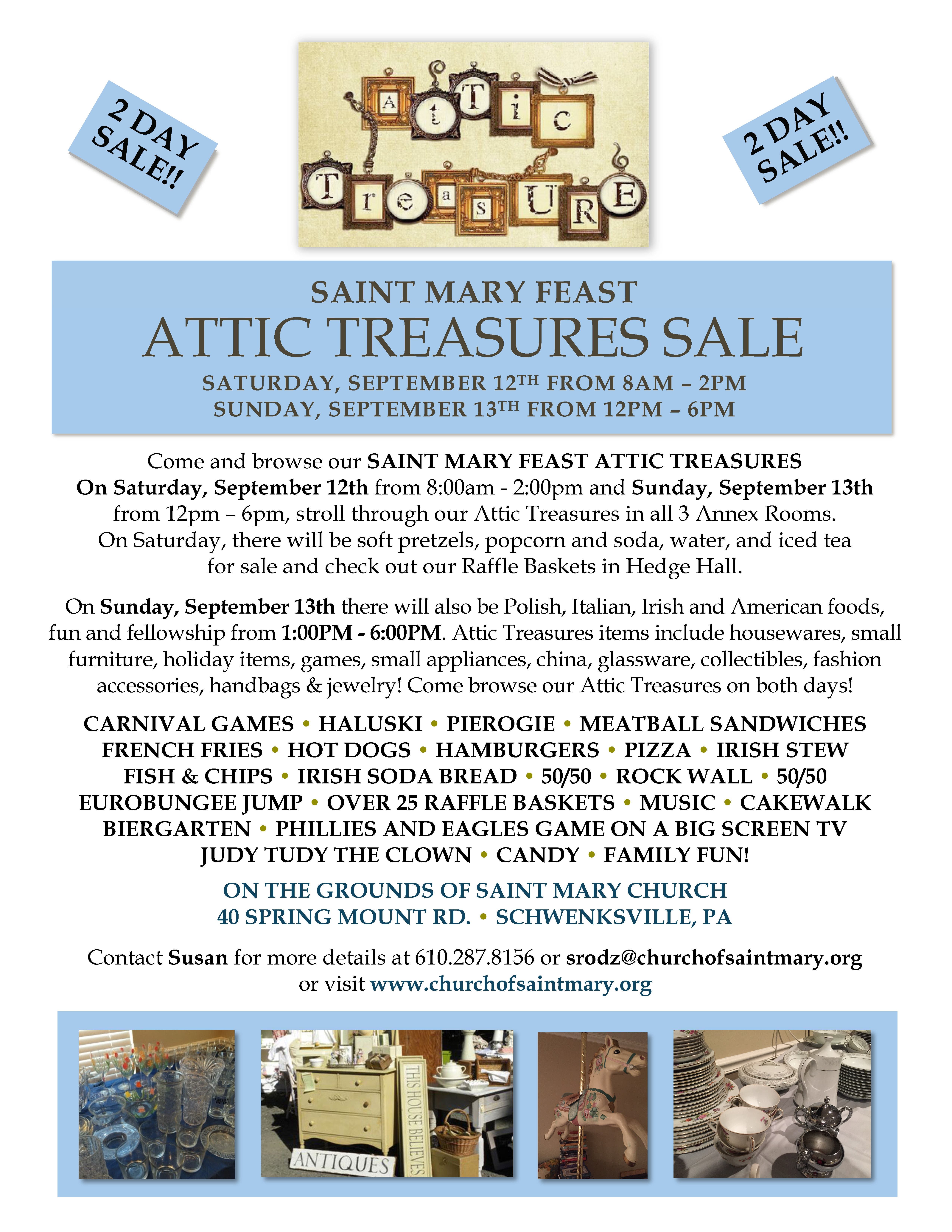 Saint Mary Feast 2 Day Attic Treasures, Saturday, September 12th and Sunday, September 13th