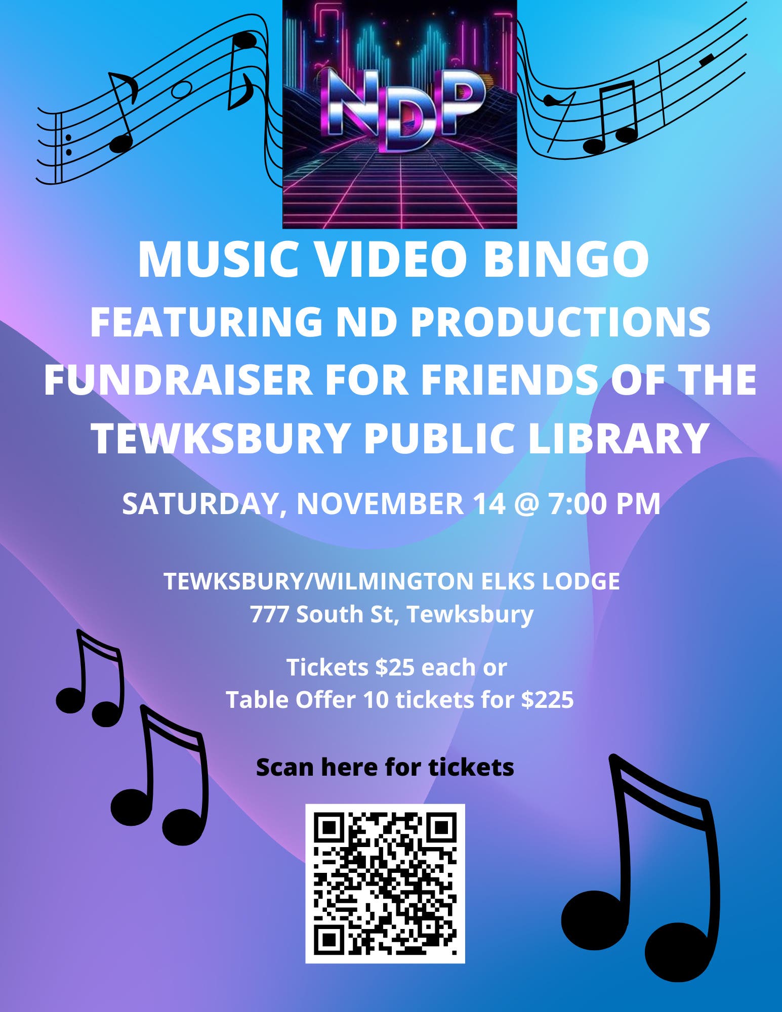 Music Video Bingo Fundraiser for Friends of the Tewksbury Public Library