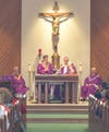 Msgr. Edward J. Weber, Fr. Joe Fallon, Bishop Dominick Lagonegro and Msgr. Emmet Nevin