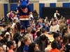 Sparky the Dragon speaking to Willow Road students about the importance of making smart decisions, eating healthy, staying active, and treating others with respect. 