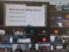 Glen Cove High School 12th grade students in a virtual classroom setting discussing civic engagement, upstander behavior and how to build their own toolboxes to become agents of change. 