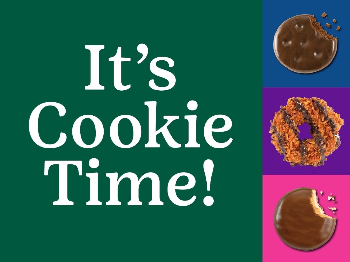 Cookies Top to Bottom: Thin Mints, Samoas, Tagalongs. 