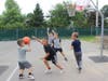 Jack Fugazy, Antonio Prato, Leo Iadevaia, Tommy Scagliola and James Rant played a game on the new hoops. 