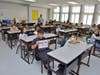 Lawrence Elementary School students in their classroom on the first day of school
