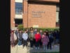 Kindergarten students from Lawrence Early Childhood Center in front of Peninsula Public Library
