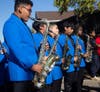 The Roosevelt High School marching band performed on the parade route.