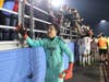 Goalie Bryan Hernandez greeted the audience. 