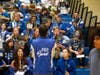 The Riverhead High School pep band performs