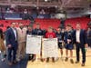 Left to right, Assistant coaches Nicolas Castellano and Domenico LoRe, John Caccavale, fourth-place, Robby Cunningham, first-place, Michael Giugliano, first-place, Nicholas Bloom, fifth-place, Brian Schreck, fourth-place and Head Coach Matthew Kaszubski. 