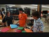 Student council members met with the incoming students before leading them on tours of the building.