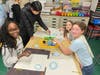 The students worked on a specific painting technique which involved color gradients.